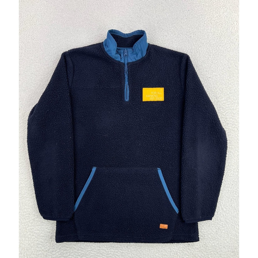 7 For All Mankind Womens XL Blue Sherpa Fleece 1/4 Zip Kangaroo Pocket Jacket
